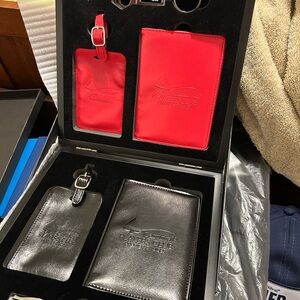 Carnival Red and Black Leather Passport & Luggage Tag Set